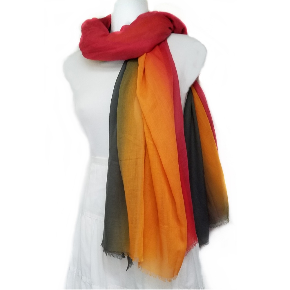 NEW - Scarf - Ombre Grey, Gold & Coral, Extra wide. - Picture 2 of 4